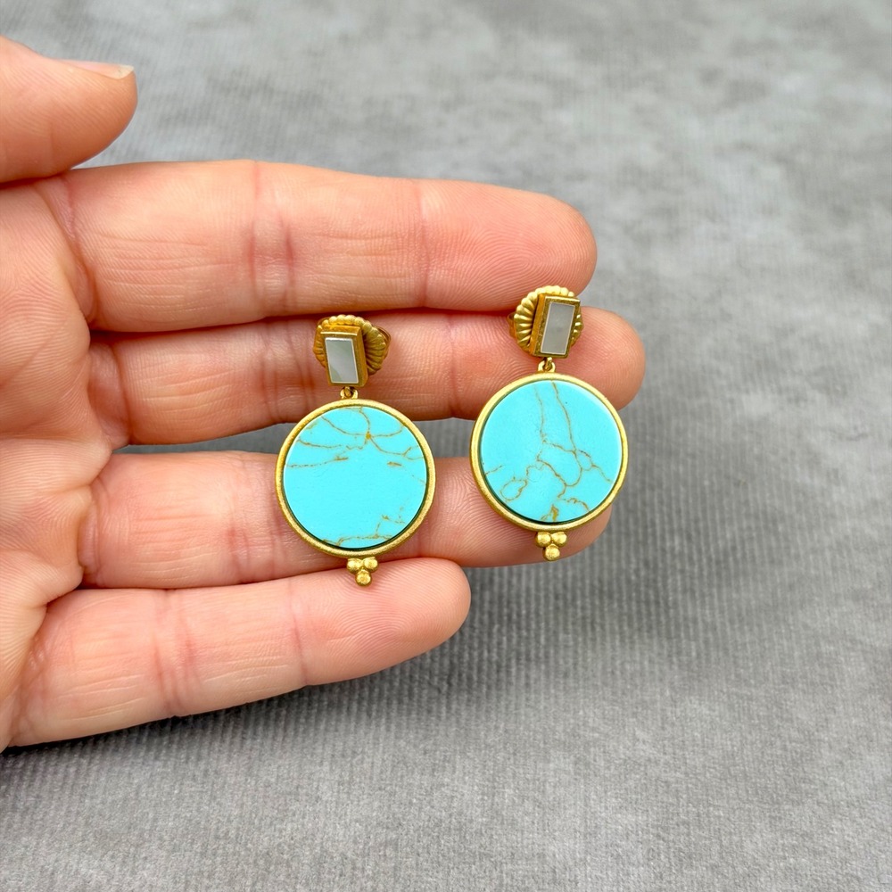 Freida Rothman Turquoise Mother of Pearl Drop Earrings Matte Gold 925 Silver - Picture 8 of 10